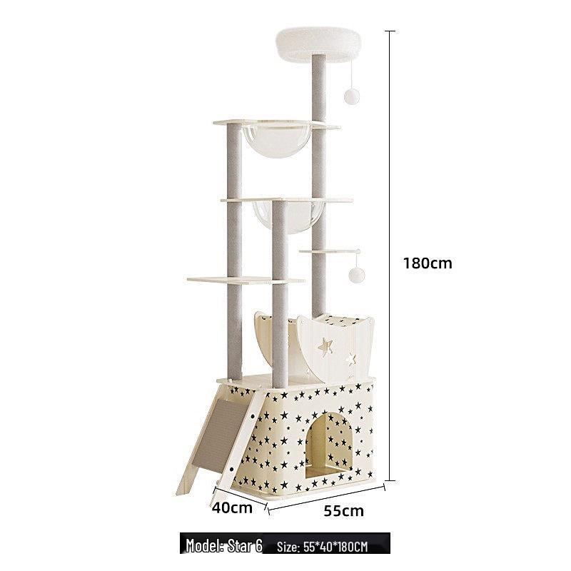 Large Wooden Cat Tree & Scratching Post with Space-Saving Design - Integrated Climbing Frame & House