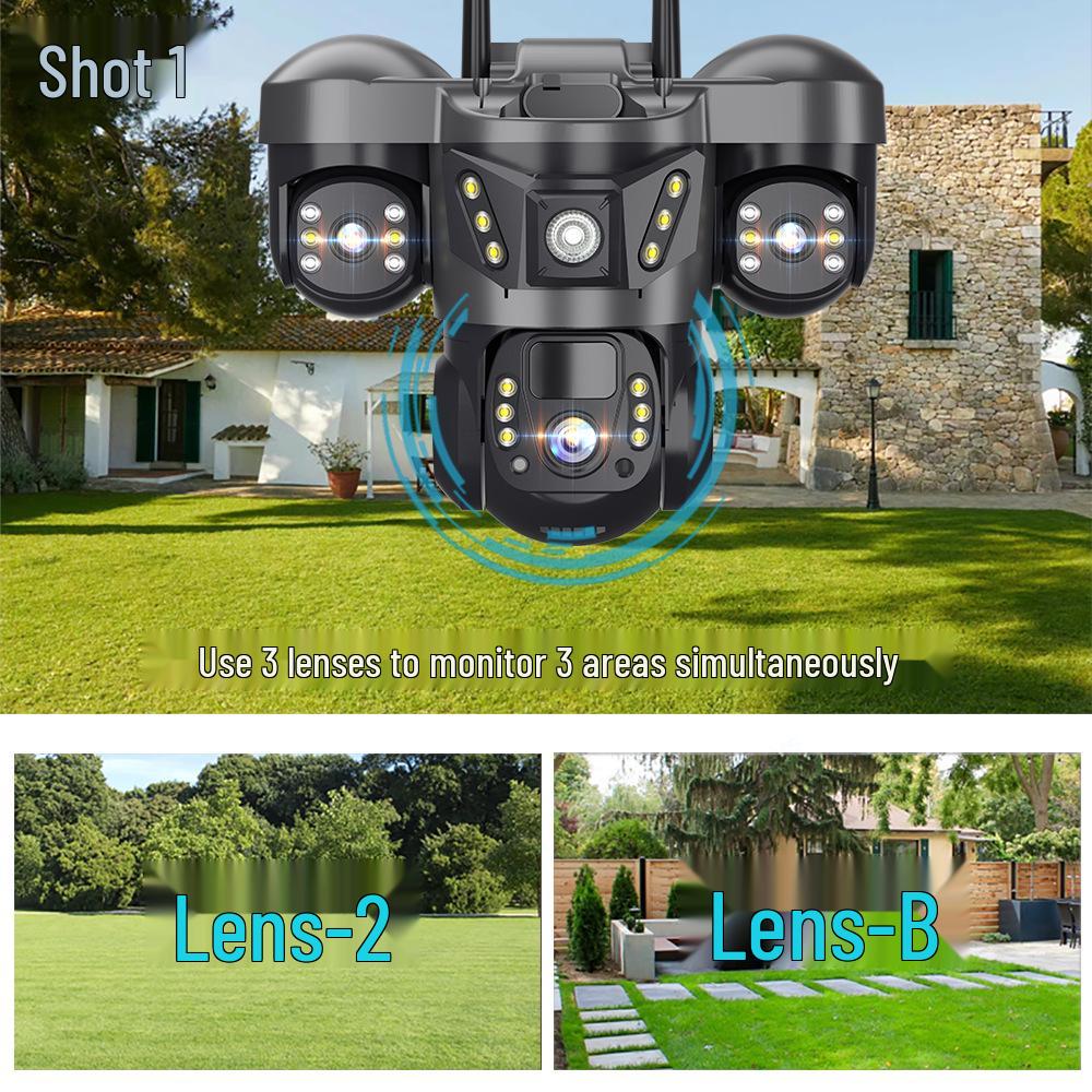 Wireless 360° Solar-Powered PTZ Camera with Triple-Lens and WiFi/4G Connectivity
