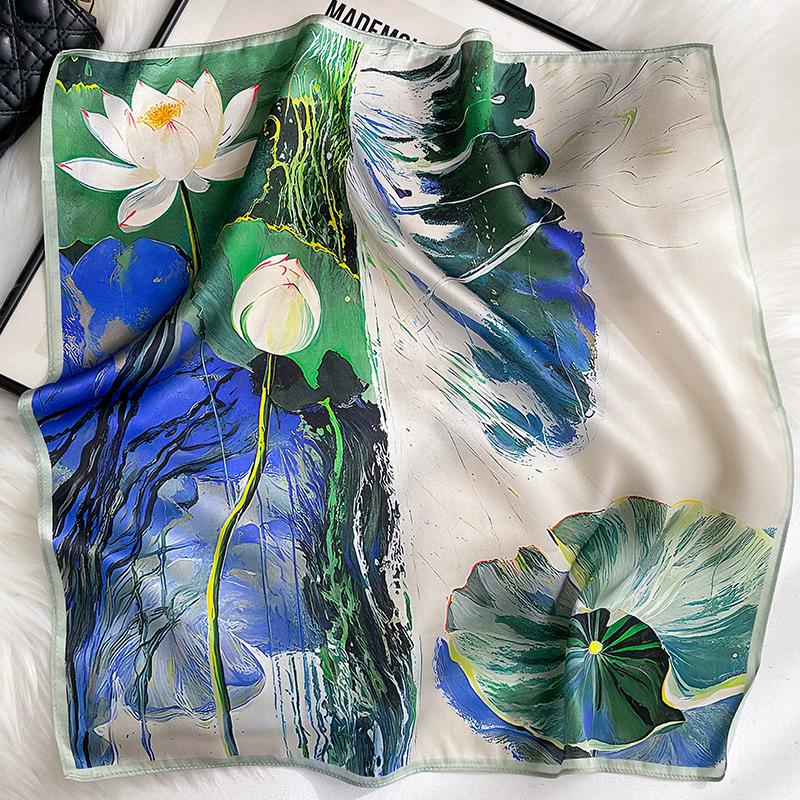 100% Pure Silk Scarf Women Neck Square Headband Scarves Bandana  Fashion Hijab Poncho Scarves Pashmina  Female Foulard 53cm