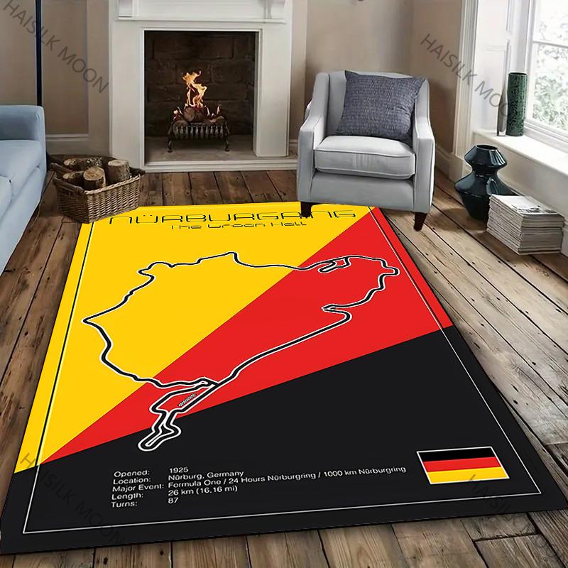 F1 Imola Monaco Streckenlayout Gedruckter Vier-Jahreszeiten-Teppich für Zimmer Sofa, Formel 1 Motorsport Thema Dekor Matte Rennliebhaber Teppich
