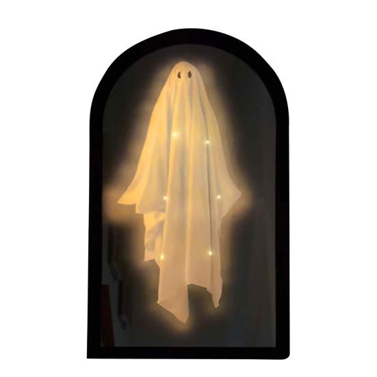 Halloween Ghost Mirror Spooky Hologram Ghost Skeleton Mirror with LED Light for Halloween Home Bedroom Decor