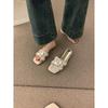Temperament rhinestone word with open-toed thick-heeled slippers for women's summer wear new beautiful low-heeled sandals