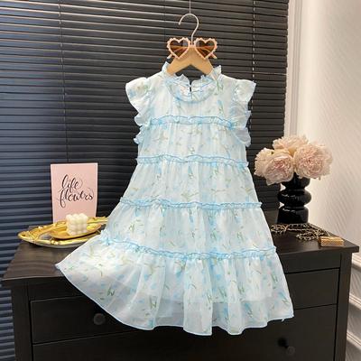 Neues blaues ärmelloses Sommerkleid für Mädchen - Koreanischer Chic-Stil Feenrock