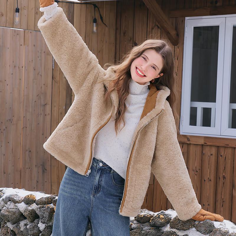 Betu Women's Faux Suede Fur Patchwork Hooded Reversible Short Coat