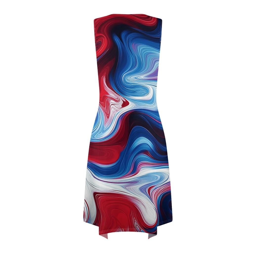 Damen Freizeitkleid für den Sommer, Tankkleid, lockeres Strandkleid mit Taschen, ausgestelltes Midi-Sommerkleid