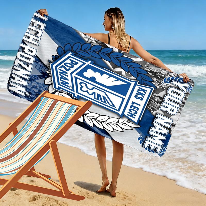 Custom Name Lech Poznan Print Beach Towel, Large Soft Quick Dry Towel for Beach Camping Swimming