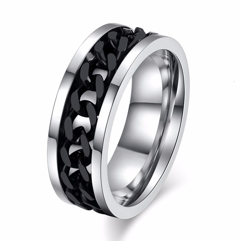 Vnox 8mm Cooler Schwarzer Spinner Kettenring für Männer Reifen Textur Edelstahl Drehbar Glieder Punk Männlich Anel
