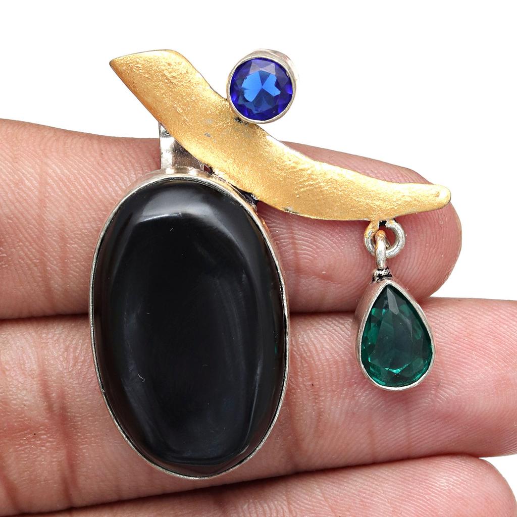 Black Spinal Silver Pendant Gemstone Jewelry  Handicraft Valentine'Day Gold