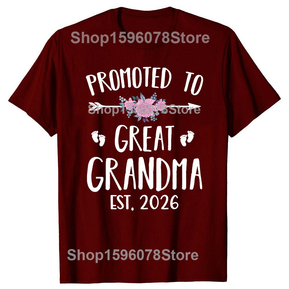 Funny Promoted To Great Grandma Est 2026 Grandmother 100% Cotton T-shirts Fashion Casual Loose Oversized Streetwear T Shirt