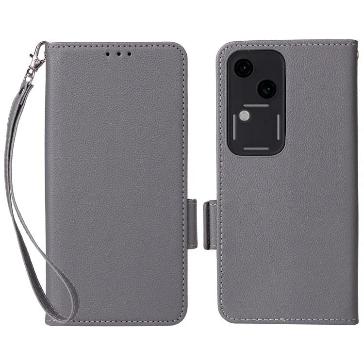 

For vivo S18 5G / V30 Case PU Leather+TPU Phone Stand Cover with Hand Strap