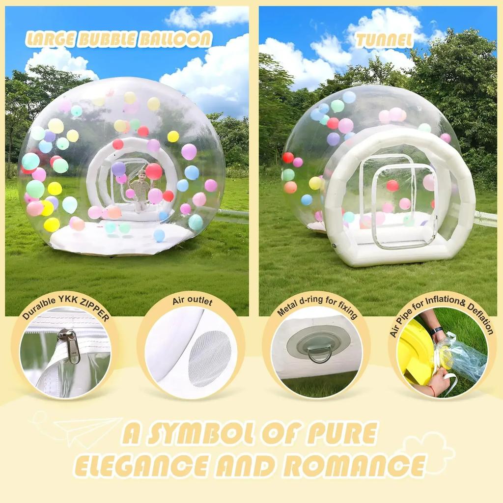 Inflatable Bubble House Clear PVC Dome Tent with Blower Quick Inflation 3-5 Min for Kids Party Backyard Garden Outdoor Play CE EN71 Certified