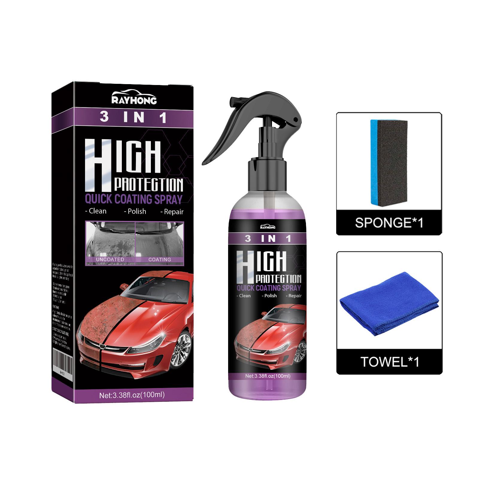 

Rayhong Car Coating Spray 3 In 1 For Paint Plastic Glass Water Repellent Protection Polishing Agent With Sponge And Towel Purple фиолетовый