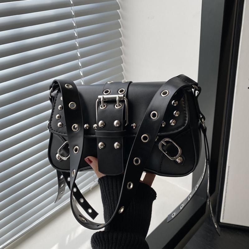 Bolsa de Axila Estilo Punk Tendência Bolsa de Axila Grande Capacidade Bolsa de Mão Estilo Vintage Bolsa de Ombro com Design de Rebites Para Mulheres