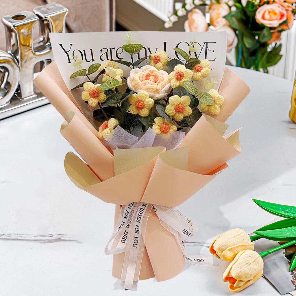 Artificial Crochet Flower Bouquet Plastic Material Fresh Knitted Arrangement Desktop Ornament for Modern Home Decor