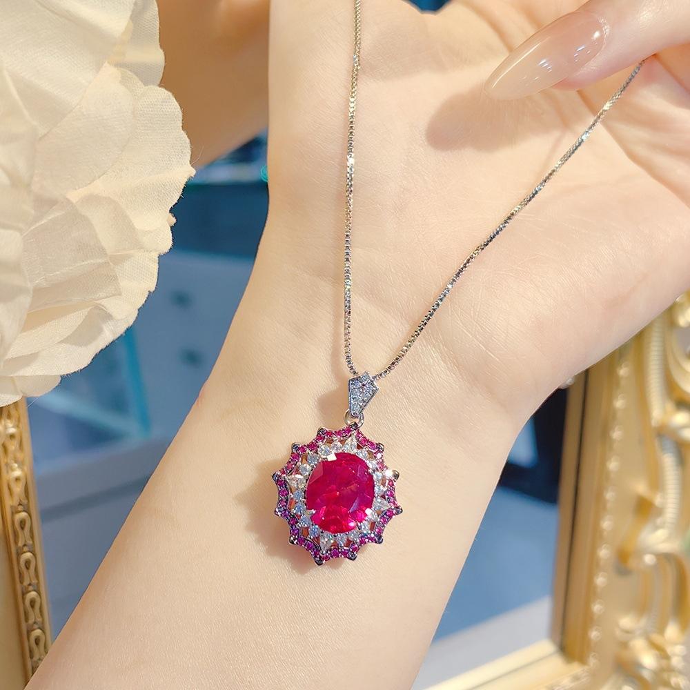 Lighting Color-Changing Red Corundum Set, High Carbon Diamond Ring, Two-Color Black Gold Pendant Necklace, Blue Pointed Crystal Colored Treasure Stud