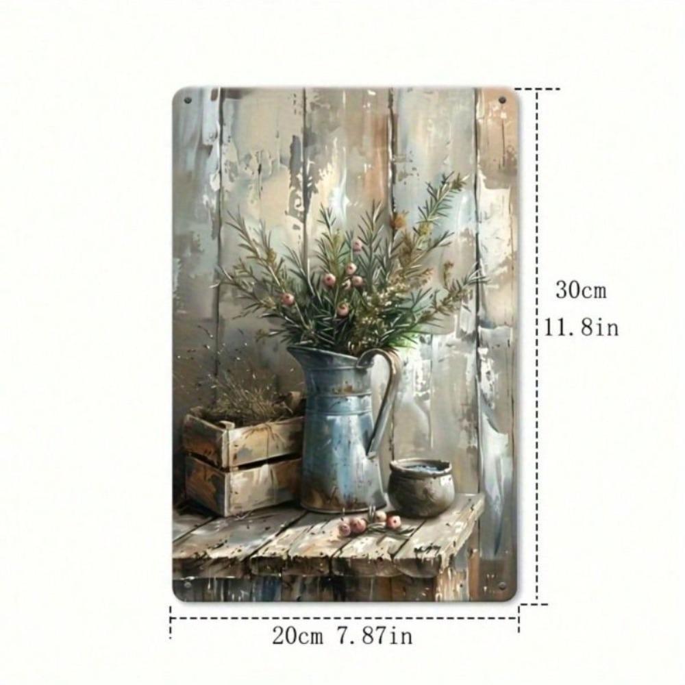 Vintage Bloom Metal Wall Poster, Rustic Flat Floral Plaque for Living Room 12x8 Inch