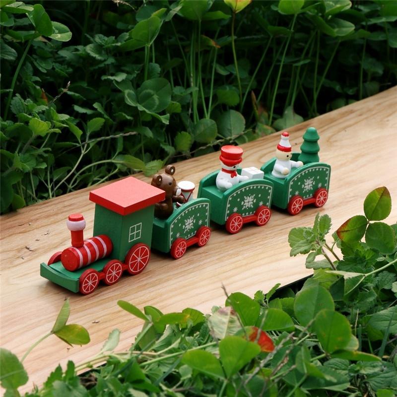

Рождественский поезд, расписанное дерево, рождественское украшение для дома с Санта-медведем, рождественские игрушки для детей, подарок зелёный