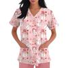 Clinical Uniform Women Gingerbread Santa Claus Print Christmas V-Neck Scrubs Women Fashion Short Sleeve Surgical Uniforms Top's