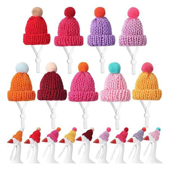 1 Set Goose Statue Mini Knitted Hat with Adjustable Strap Desktop Goose Crochet Cap