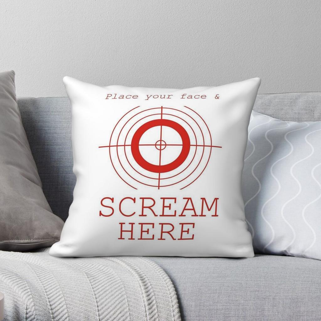 Leg dein Gesicht hier hin und schreie hier Quadratischer Kissenbezug Polyester Leinen Samt Kreativer Reißverschluss Dekorative Kissenhülle Heim Kissenbezug