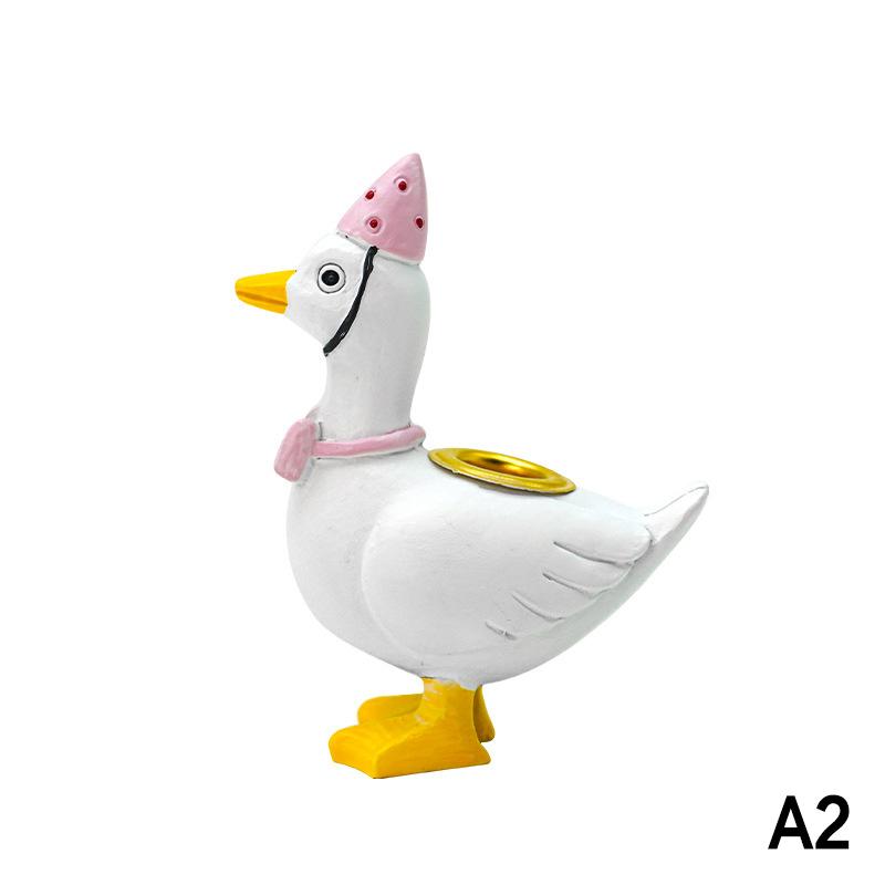 Cute Goose Candle Holder Aesthetic Pink Party Hat Goose Statue for Wedding Reception Table Home Shelf Decor Gift