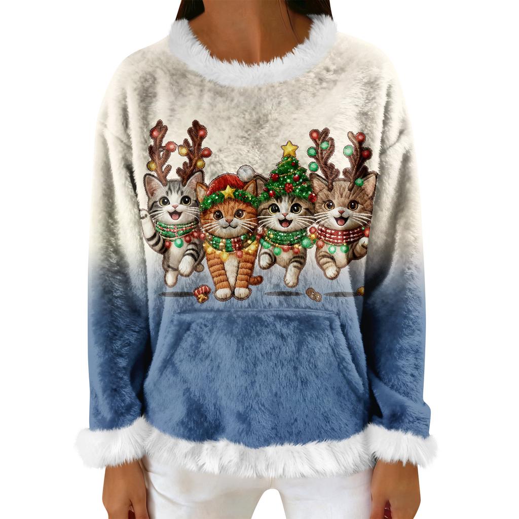 Dam Casual Fleece Sweatshirt Långärmad Rund Hals Casual Bekväm Lös Passform Lättviktig Dam Flanell Sweatshirt