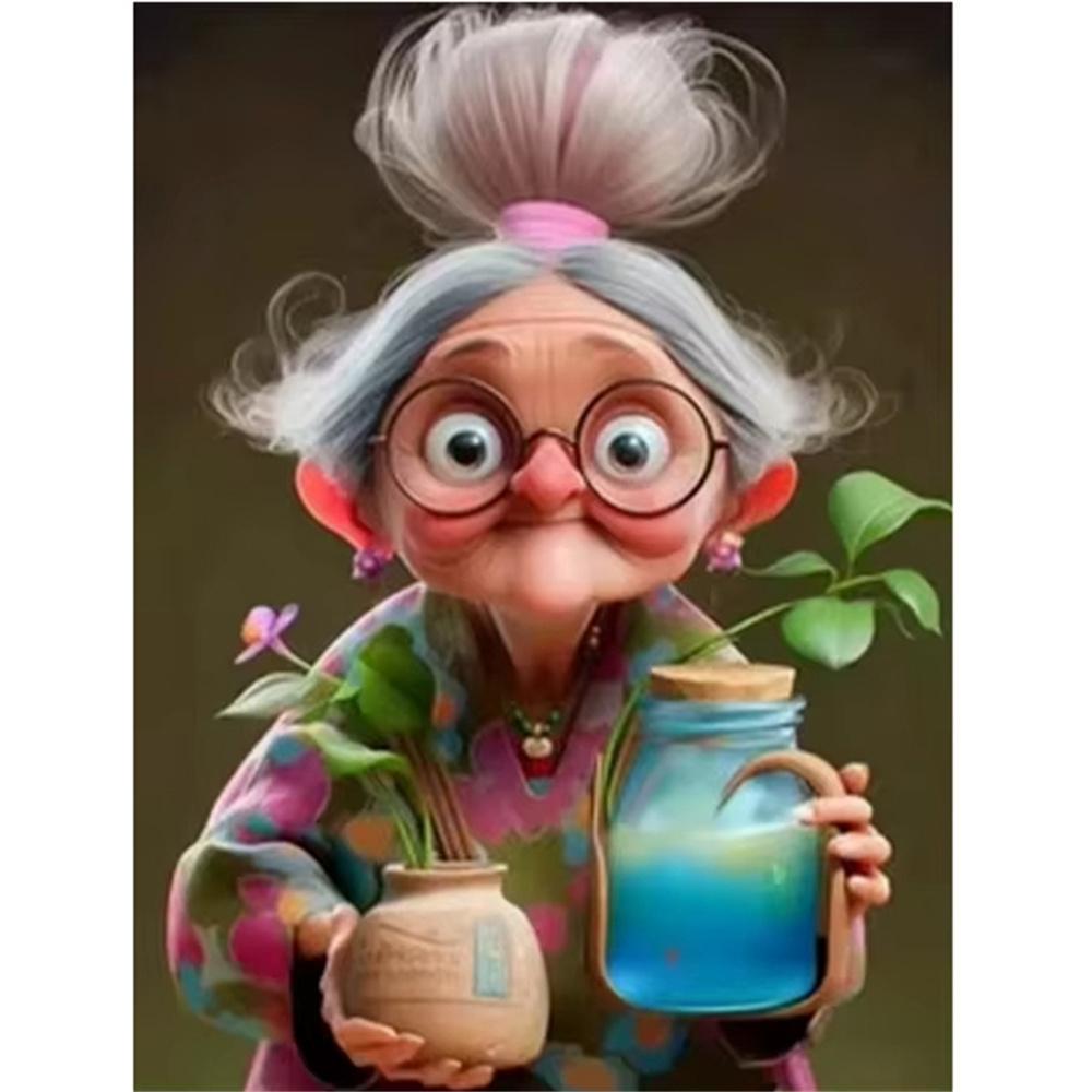 

5D Diy Алмазная картина Мультфильм Повседневная бабушка Полный квадрат Круглый горный хрусталь Мозаика Вышивка Свадебное украшение Round 30x40cm