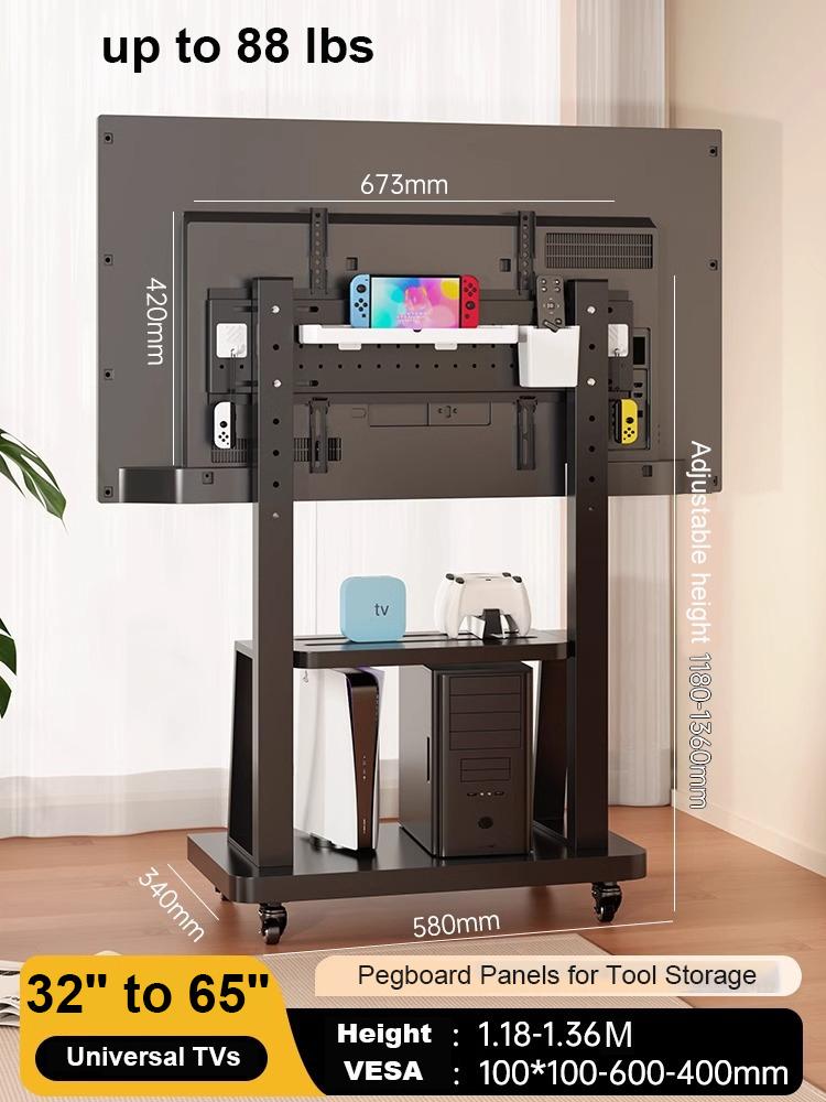 Mobile TV Stand for 32-75” TVs,Tilt TV Cart Holds Up To 176 Lbs Portable Stand with Storage Shelf Rolling Floor VESA 600x400mm