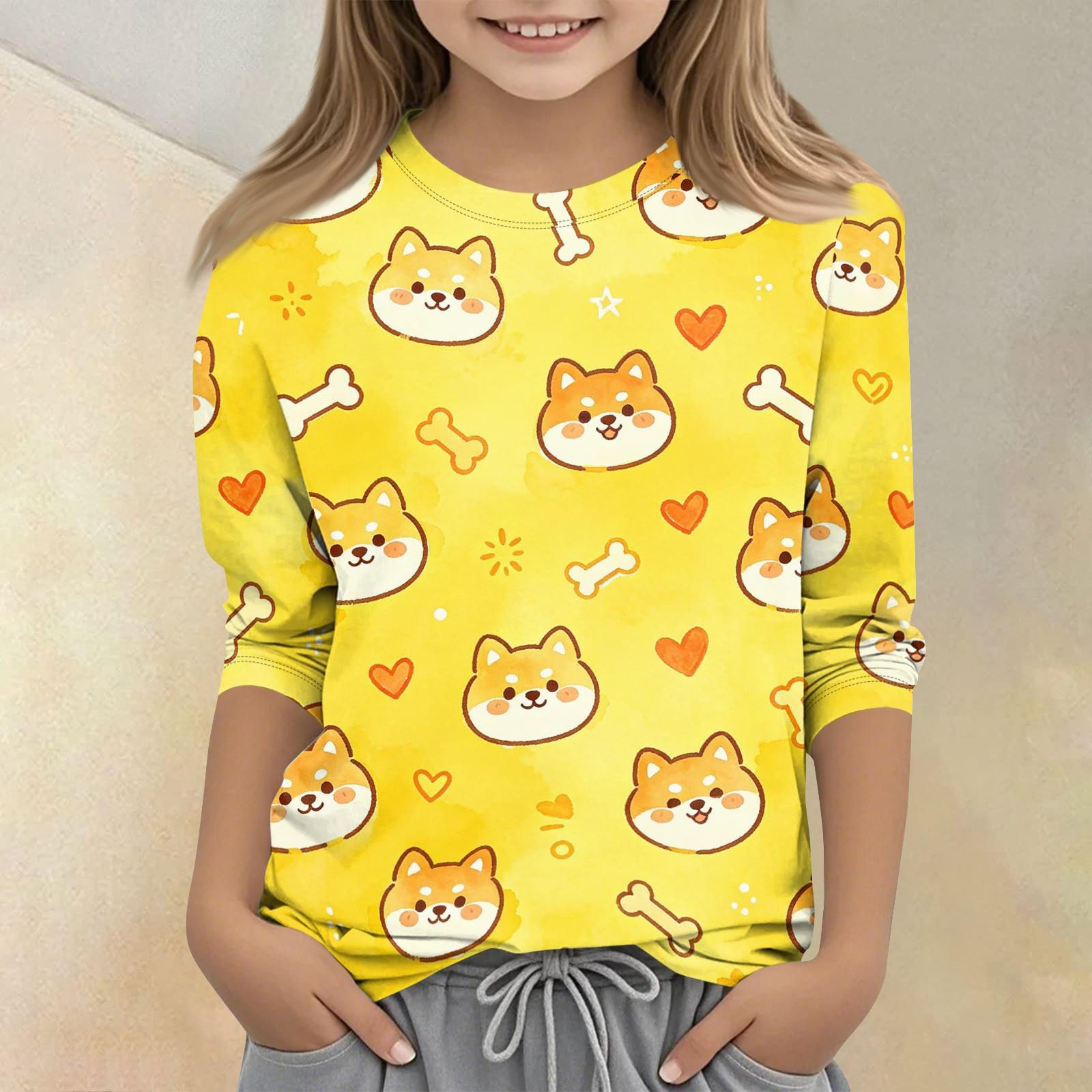 

Kids Casual T Shirt Crew Neck Three Quarter Sleeve Pullover Top with Animal Print Pattern Soft Lightweight Fabric for Everyday Wear 140 жёлтый