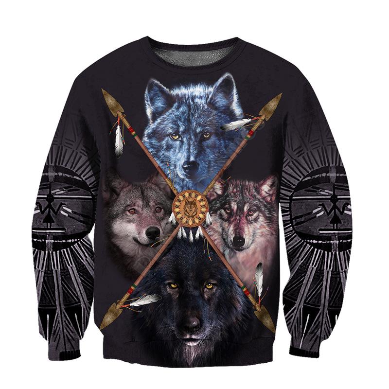 Camisola Larga de Gola Redonda Estampa Digital 3D Criativa Indiana Top de Manga Comprida