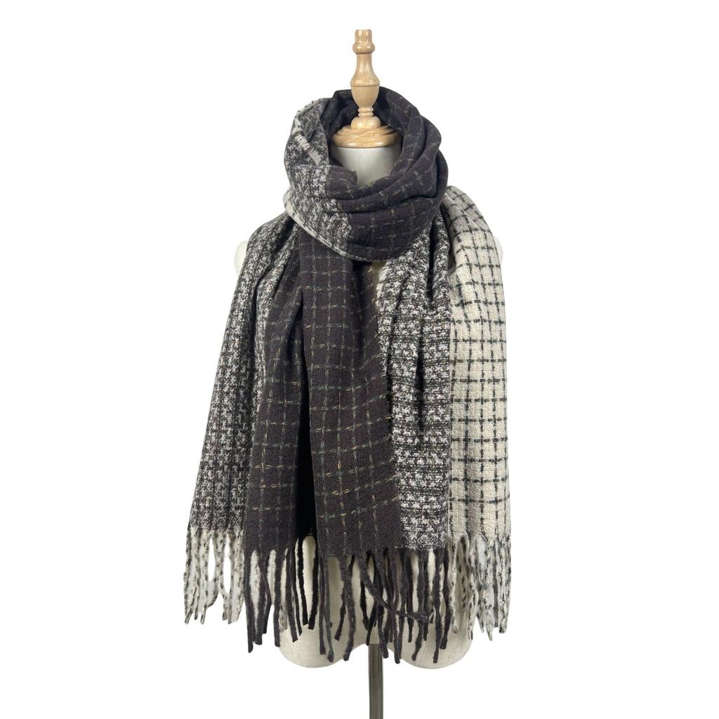 Winter Color Blocked Scarf women's Imitation Cashmere Fashion Versatile Shawl Warm Thicken Lengthened Tassel Scarf 4w975