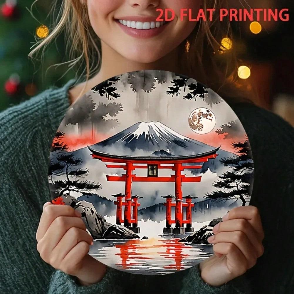 Японское Настенное Искусство Кованое Железо Металлическая Живопись Гора Фудзи Красный Тории Луна Декор 20x20