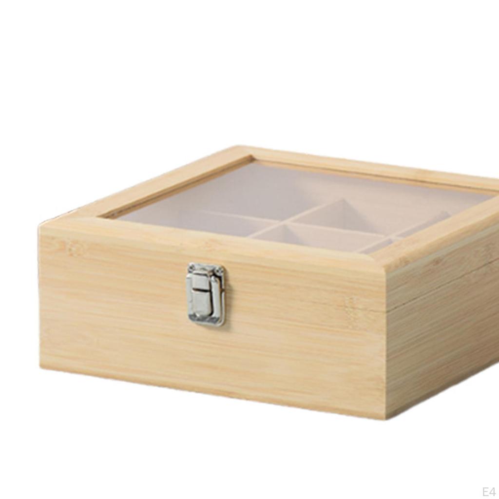 Wood Tea Storage Organizer Compartment Box Coffee Holder for Countertop Desktop Kitchen