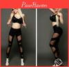 Mesh Seethrough Elastic Crosstie Leggings Patchwork Fitness Pants