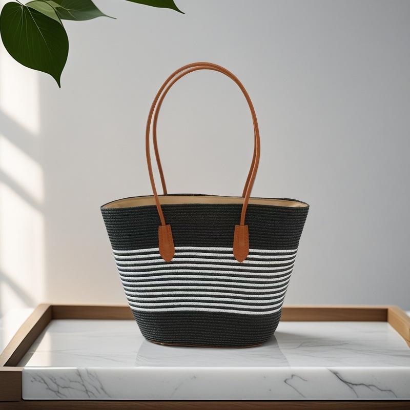 Tasche Stroh gewebt Damen Sommer Rindsleder Tragetasche Eimertasche Achseltasche Sommer neu Nische Großraum Strandtasche Fabrik