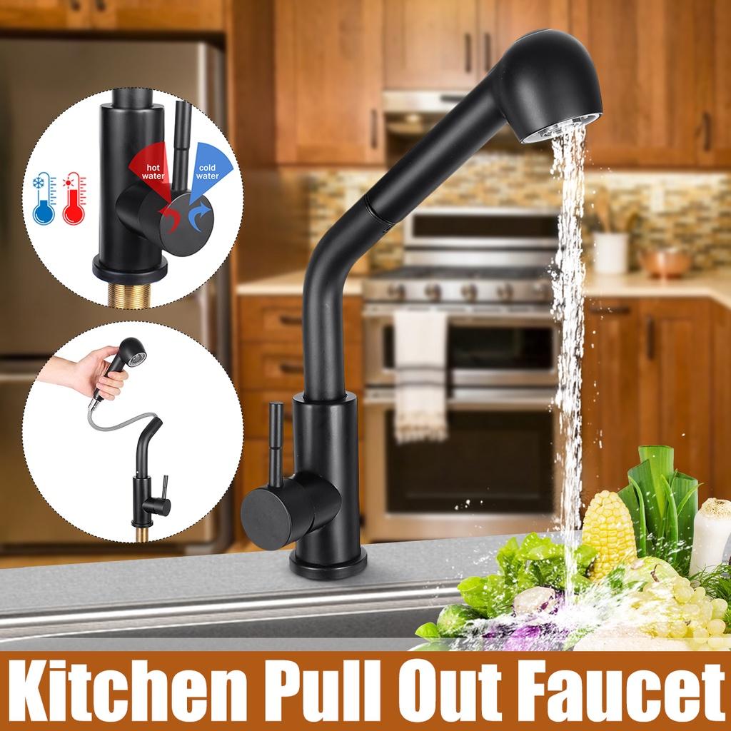 Black Kitchen Faucet With Pull Down Sprayer Hot and Cold Water 360 Degree Taps Kitchen Pulled Out Faucet Two Function Mixer