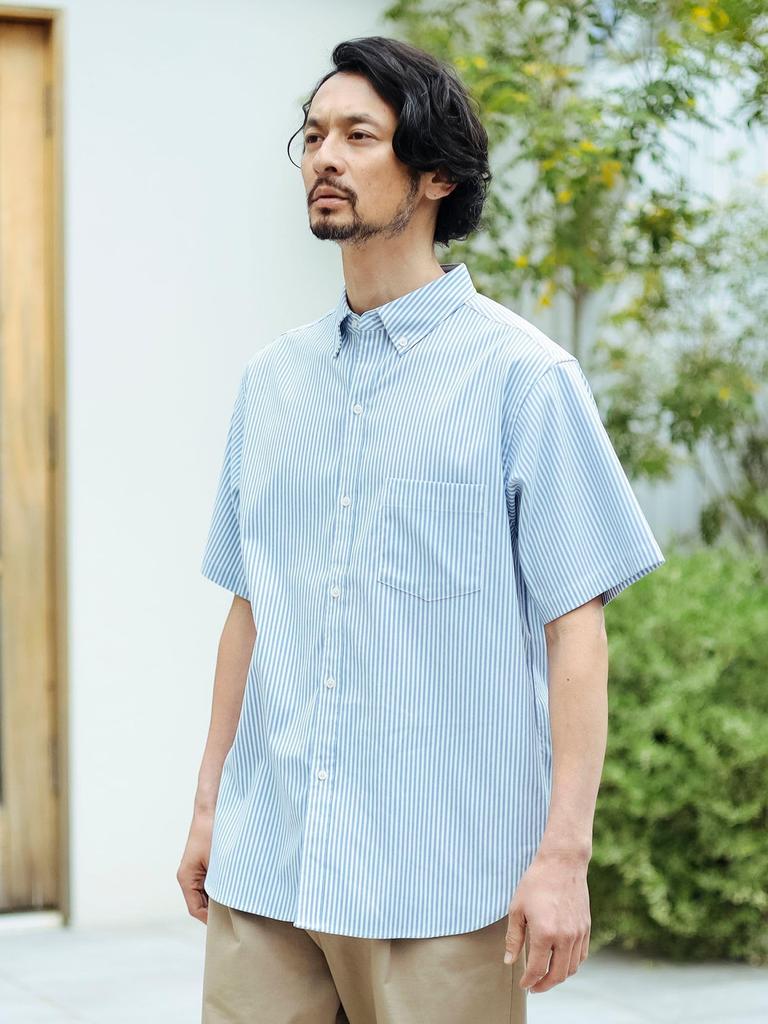 B:MING LIFE STORE by BEAMS Moisture-Wicking, Quick-Drying Short-Sleeve Shirt, B:PolyOXHS_CF25S, Men's, STRIPE, XL, 92010194277