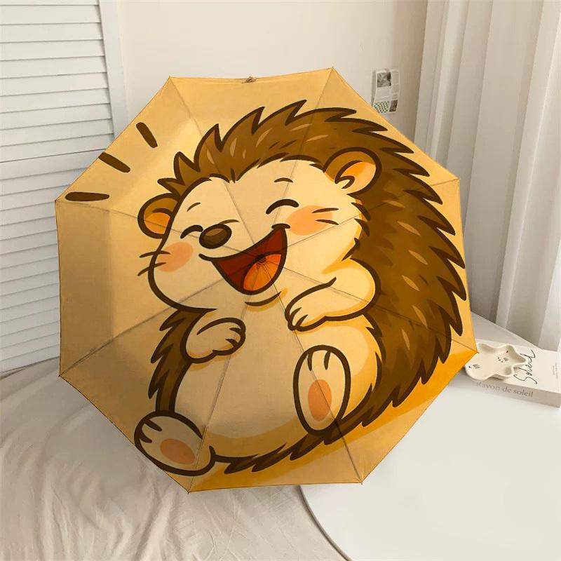 

1PC Hedgehog Cartoon Umbrella-8-Rib Reinforced Portable Folding Travel Suitable for All Seasons Outdoor Daily Use-J351