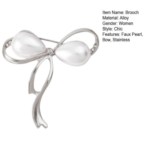 Women Brooch Faux Pearl Hollow Bow Decor Stainless Exquisite Vintage Anti-slip Wear-resistant Coat Collar Hat