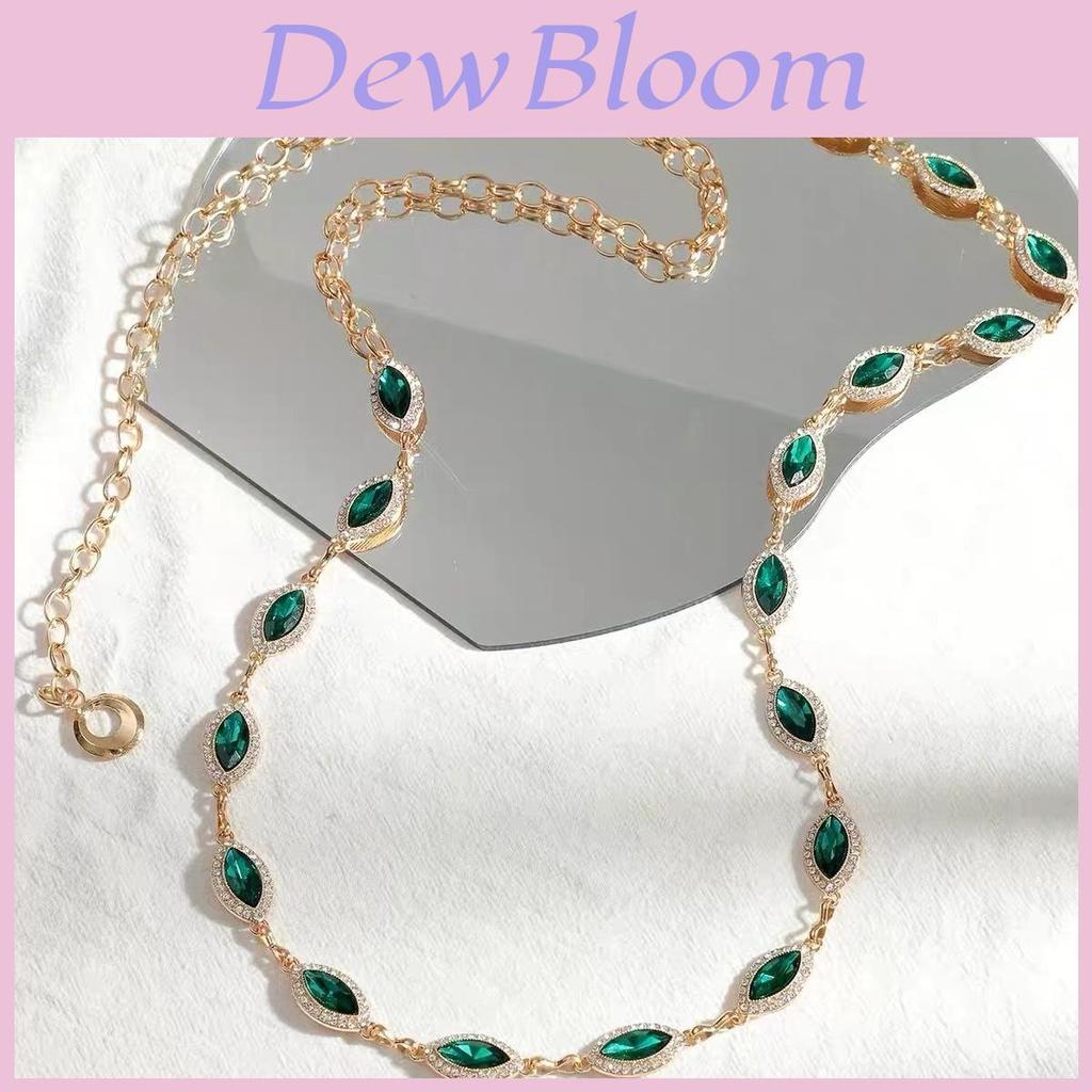Elegant Crystal Green Gem Girl Waist Chain With Gold Metal Chain For Dress Accessory