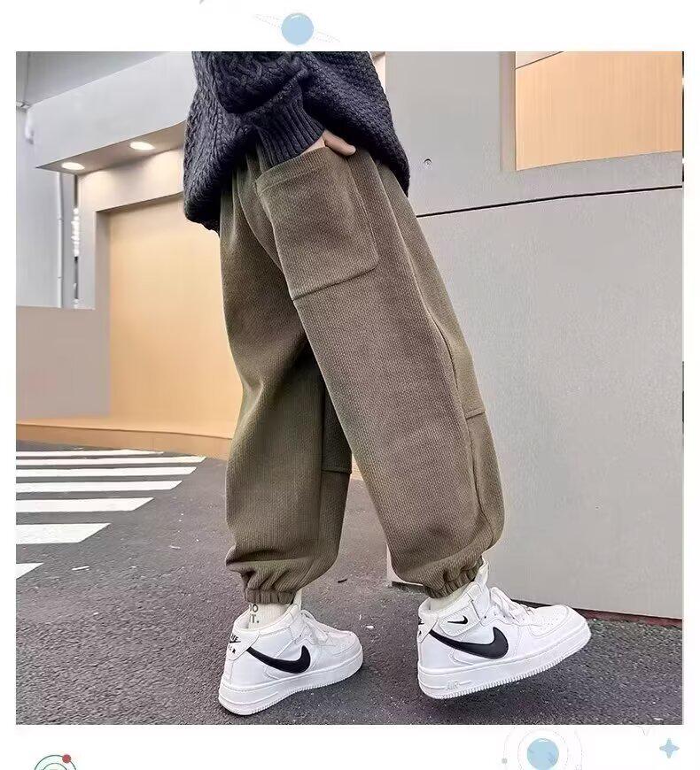 Boys' Fleece-Lined Corduroy Sweatpants - 2024 Autumn/Winter Sports & Casual Style