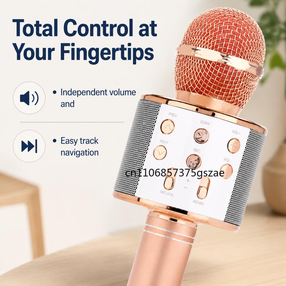 Wireless Bluetooth Karaoke Microphone , Karaoke Mic Speaker With Adjustable Remix FM Radio for Kids Girls Boys Teens Birthday