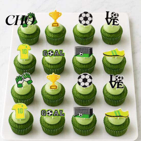 Soccer Cupcake Picks 8 Pcs Cake Topper Decoration, Ball Goal Party Baking Accessories Shoe for Sport Theme Birthday Supplies Football Trophy Inserts