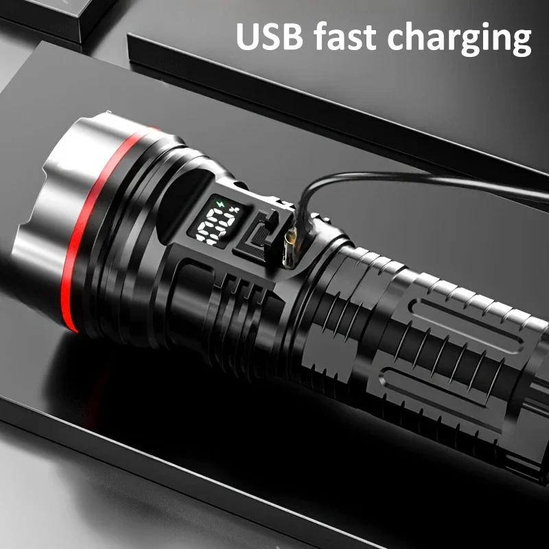 High Power 8-LED Flashlight Ultra-bright Long-range USB Rechargeable Flashlights with 3 Lighting Modes Emergency Torch