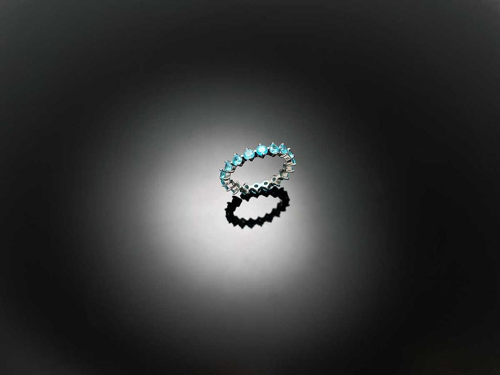 Wooing 4-Prong 3Mm Silver Compass Layering Ring Aqua Blue Stone