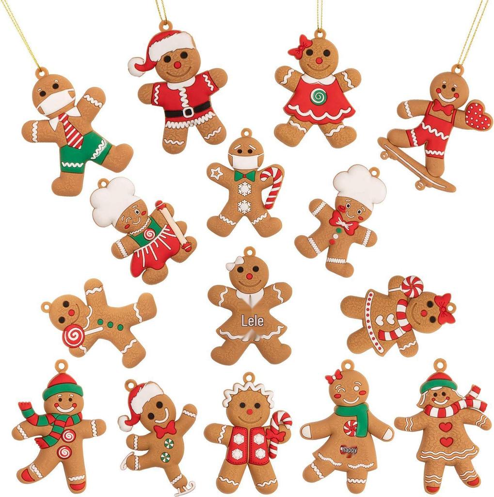 12 PVC Gingerbread Man Ornaments for Christmas Tree, Kitchen Decoration, and DIY Accessories.