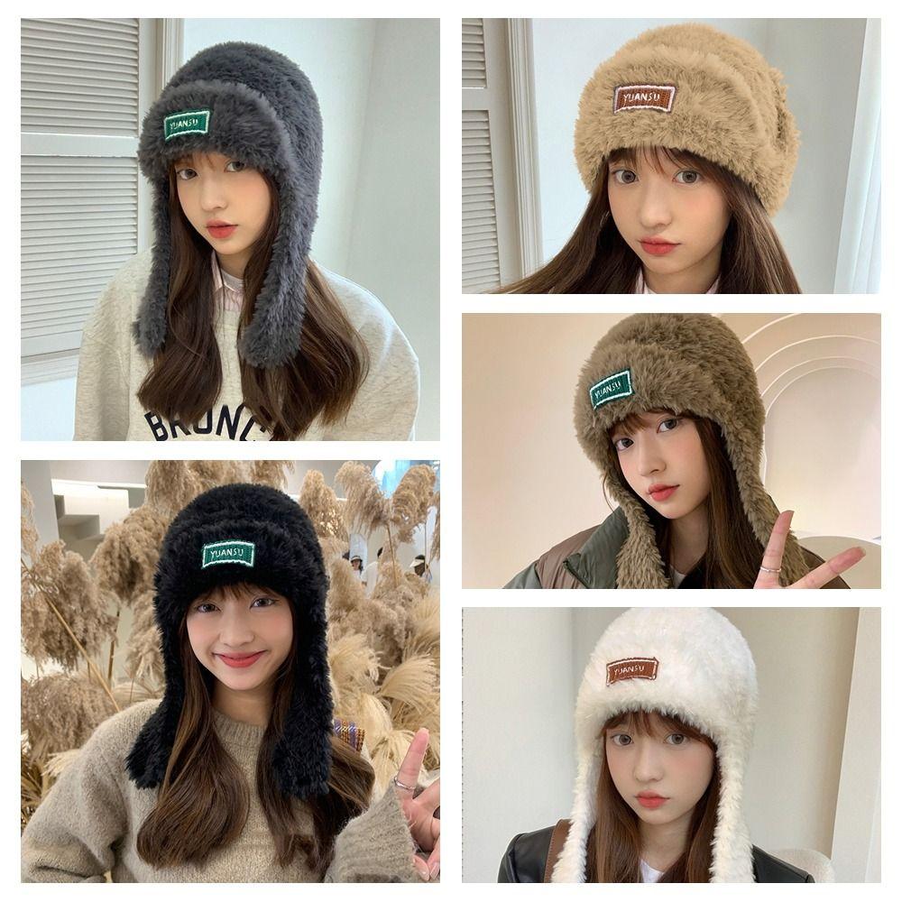 Earmuffs Woolen Beanie Hat Solid Color Winter Hood Hat Simple Plush Ear Protection Hat  Outdoor