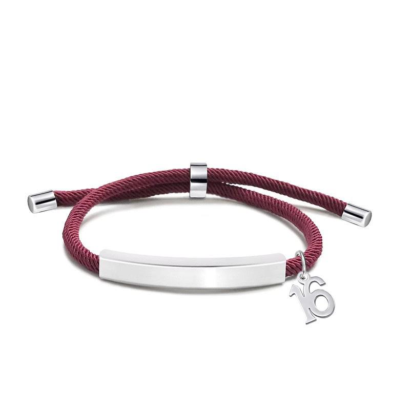 Multi-color Engravable Stainless Steel Bracelet with Number 16 Charm