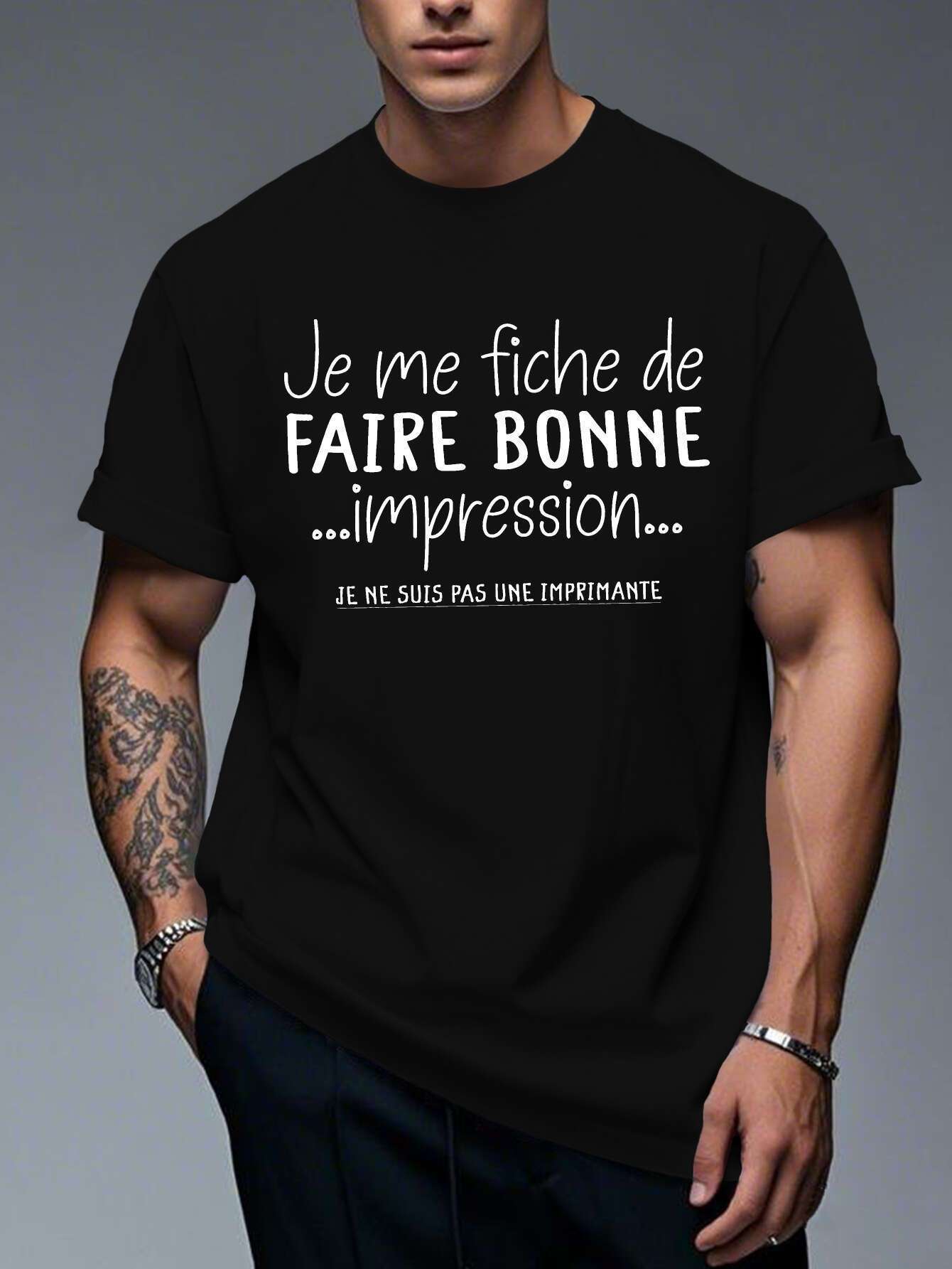 Funny French Saying T-shirt -  I Don t Care About Impressions...  - Lightweight Beige Shirt XXXL