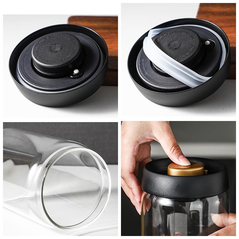 Coffee Bean Storage Container Compact Airtight Press-Down Vacuum Sealed Glass Jar for Small Apartment Kitchen Use